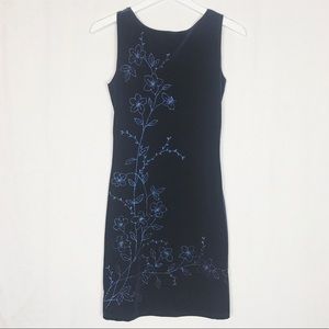 Vintage 90's Floral Velour Sleeveless Dress M